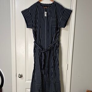 Banana Republic Navy and White Striped Midi Dress